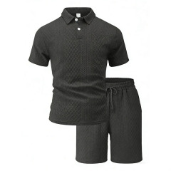 Men's Summer Polo Shirt Set – Short Sleeve Jacquard Fabric Sports Casual 2-Piece Outfit,MAKO SOURCING,Men's Summer Polo Shirt Set – Jacquard Fabric Short Sleeve Casual 2-Piece Outfit | MAKO