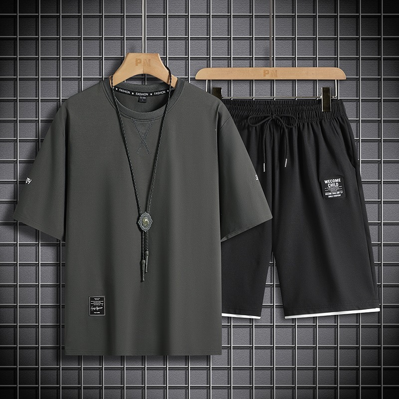 Men's Summer Lightweight 2-Piece Sportswear Set – Loose Fit Short Sleeve Running Shorts Casual Outfit,MAKO SOURCING,Men's Summer Lightweight Sportswear Set – Loose Fit Running Shorts & Short Sleeve Top | MAKO
