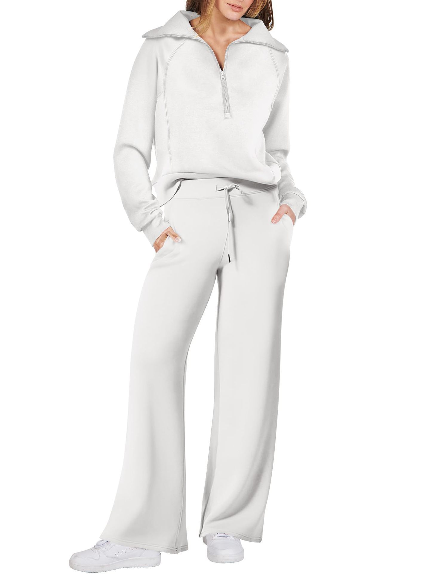 Women's Fall/Winter Fashion Sportswear Set – Zip-Up Long Sleeve Hoodie & Wide-Leg Pants 2-Piece Outfit,MAKO SOURCING,Women's Fall/Winter Sportswear Set – Zip-Up Hoodie & Wide-Leg Pants 2-Piece Outfit | MAKO
