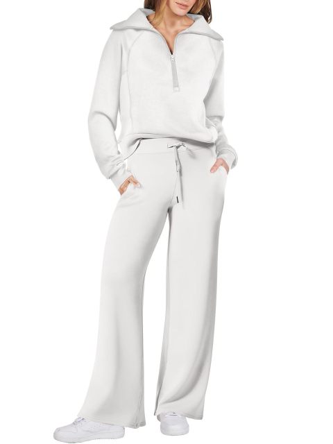 Women's Fall/Winter Fashion Sportswear Set – Zip-Up Long Sleeve Hoodie & Wide-Leg Pants 2-Piece Outfit,MAKO SOURCING,Women's Fall/Winter Sportswear Set – Zip-Up Hoodie & Wide-Leg Pants 2-Piece Outfit | MAKO