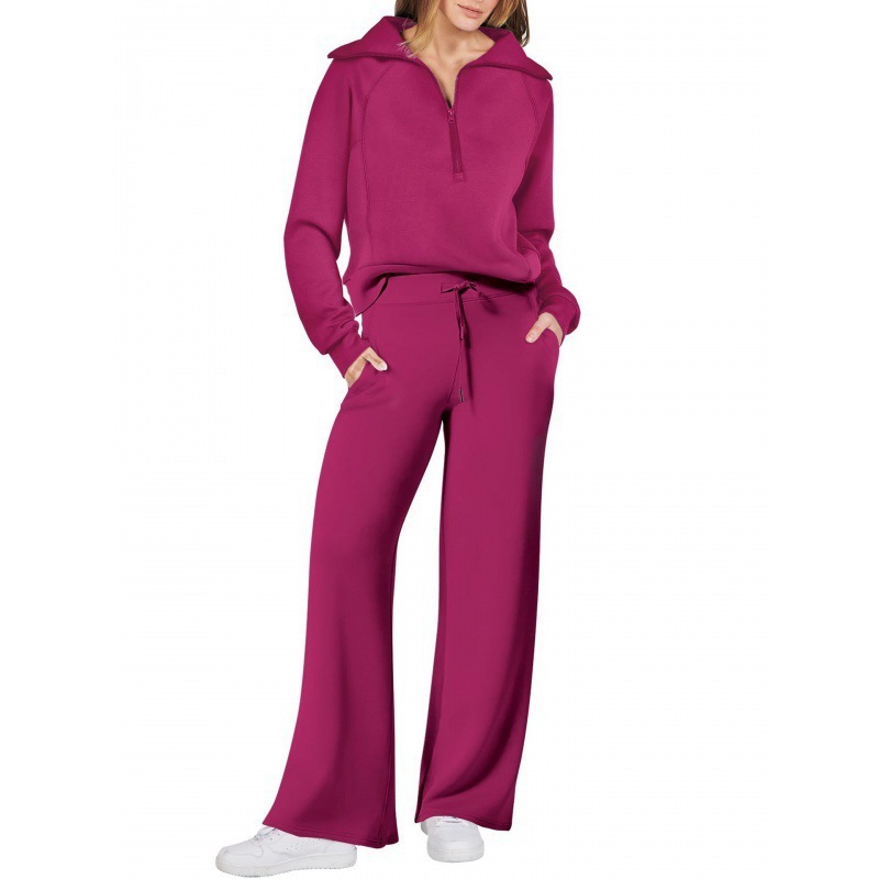 Women's Fall/Winter Fashion Sportswear Set – Zip-Up Long Sleeve Hoodie & Wide-Leg Pants 2-Piece Outfit,MAKO SOURCING,Women's Fall/Winter Sportswear Set – Zip-Up Hoodie & Wide-Leg Pants 2-Piece Outfit | MAKO