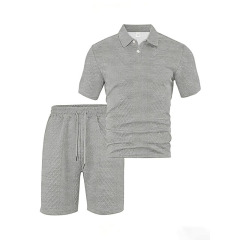 Men's Summer Polo Shirt Set – Short Sleeve Jacquard Fabric Sports Casual 2-Piece Outfit,MAKO SOURCING,Men's Summer Polo Shirt Set – Jacquard Fabric Short Sleeve Casual 2-Piece Outfit | MAKO