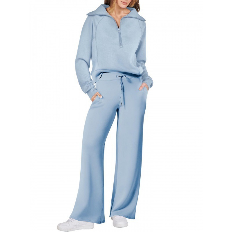 Women's Fall/Winter Fashion Sportswear Set – Zip-Up Long Sleeve Hoodie & Wide-Leg Pants 2-Piece Outfit,MAKO SOURCING,Women's Fall/Winter Sportswear Set – Zip-Up Hoodie & Wide-Leg Pants 2-Piece Outfit | MAKO