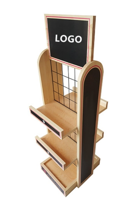 3-Tier Wooden Display Rack with Wire Mesh and Chalkboard – Symmetrical Design,Beverage Promo Solutions,3-Tier Wooden Display Rack with Wire Mesh and Chalkboard – Symmetrical Design