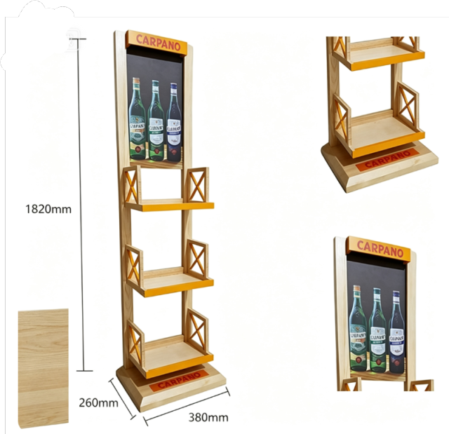 3-Tier Wooden Wine Bottle Display Rack,Beverage Promo Solutions,3-Tier Wooden Wine Bottle Display Rack