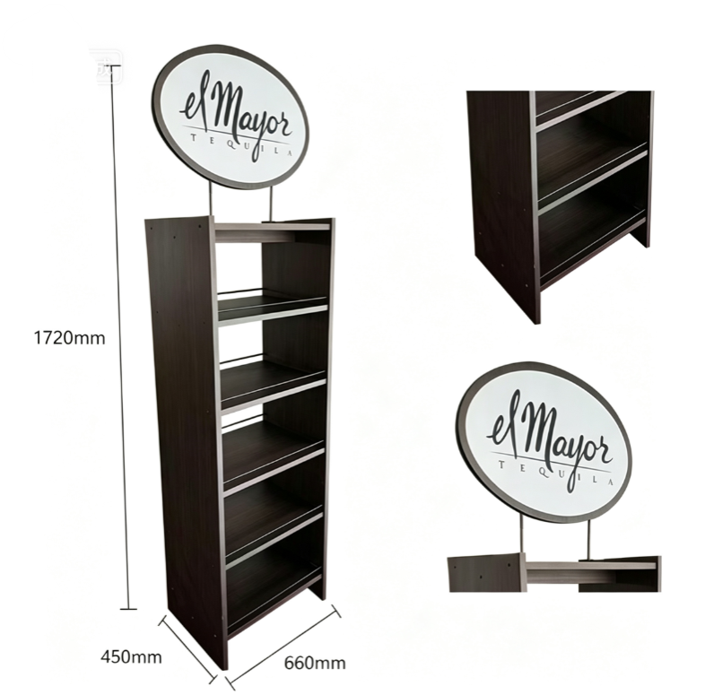 5-Tier Wooden Beverage Display Rack with Wire Coils,Beverage Promo Solutions,5-Tier Wooden Beverage Display Rack with Wire Coils