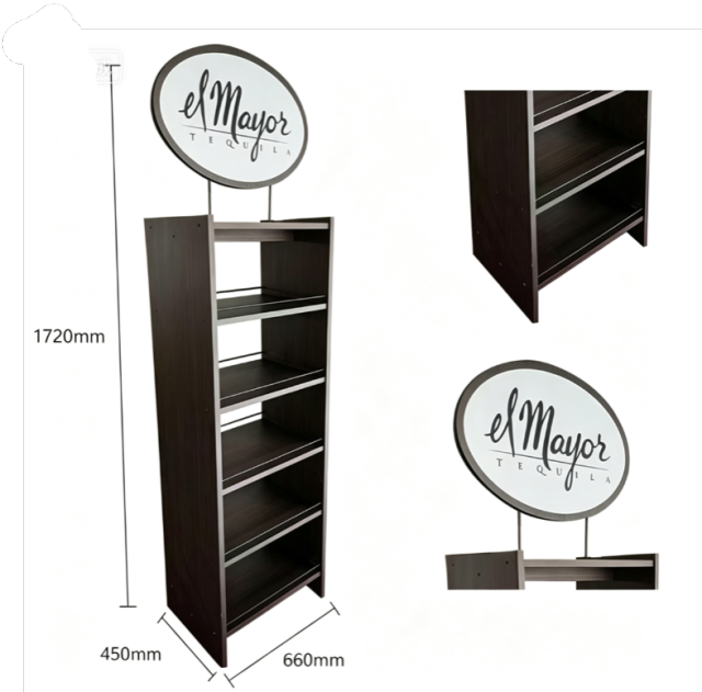 5-Tier Wooden Beverage Display Rack with Wire Coils,Beverage Promo Solutions,5-Tier Wooden Beverage Display Rack with Wire Coils