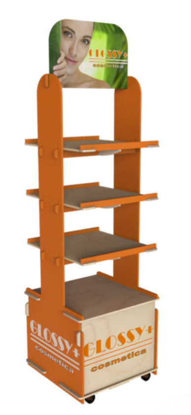 4-Tier Wooden Display Rack with Wheels,Beverage Promo Solutions,4-Tier Wooden Display Rack with Wheels
