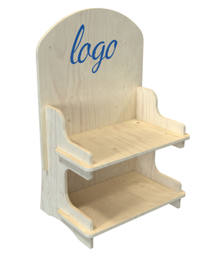 Easy-Assembly 2-Tier Wooden Display Stand,Beverage Promo Solutions,Easy-Assembly 2-Tier Wooden Display Stand