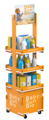3-Tier Wooden Display Stand with Casters,Beverage Promo Solutions,3-Tier Wooden Display Stand with Casters
