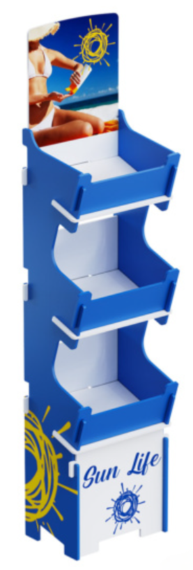 Easy-Assembly 3-Tier Wooden Display Rack,Beverage Promo Solutions,Easy-Assembly 3-Tier Wooden Display Rack