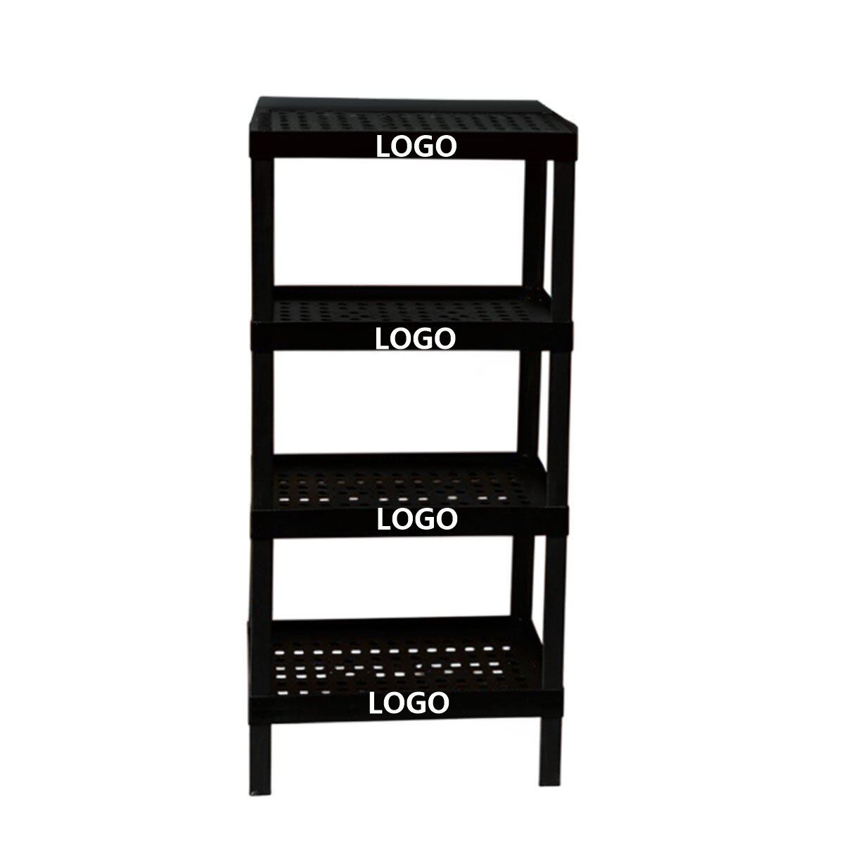 4‑Tier Perforated Plastic Floor Display Stand,Beverage Promo Solutions,4-Tier Plastic Display Rack