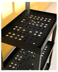 4‑Tier Perforated Plastic Floor Display Stand,Beverage Promo Solutions,4-Tier Plastic Display Rack