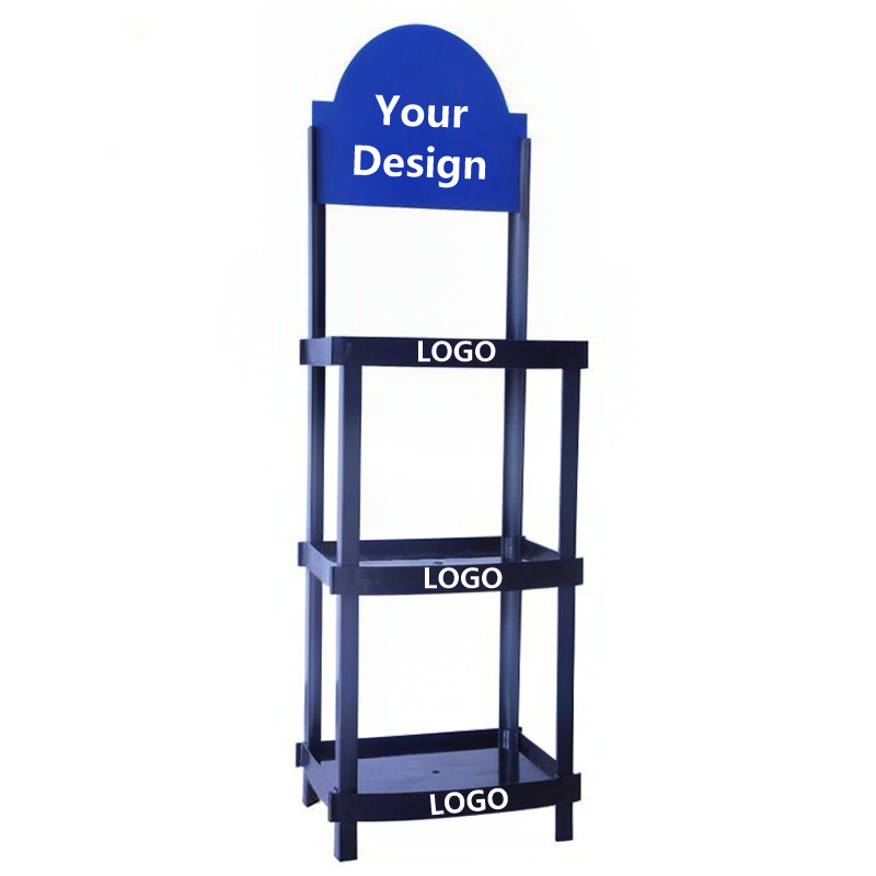 3‑Tier Plastic Floor Display Rack With Arched Header,Beverage Promo Solutions,3-Tier Plastic Display Rack