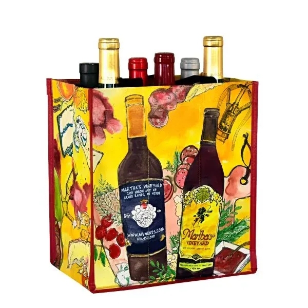 Custom 145g Laminated Woven 6-Bottle Wine Tote Bag,Beverage Promo Solutions,Custom 145g Laminated Woven 6-Bottle Wine Tote Bag