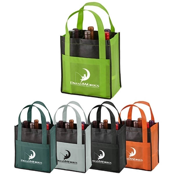 90 GSM Non-Woven 6 Bottle Wine Tote Bag,Beverage Promo Solutions,90 GSM Non-Woven 6 Bottle Wine Tote Bag