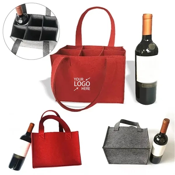 Felt Bag Reusable Wine Holder 6 Bottles Divider Shopping Tot,Beverage Promo Solutions,Felt Bag Reusable Wine Holder 6 Bottles Divider Shopping Tot