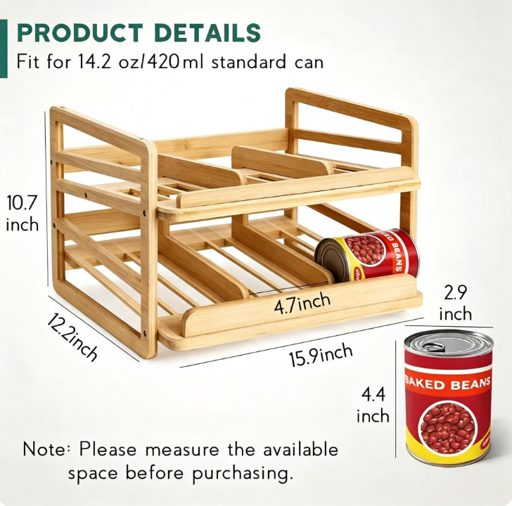 Wooden Double Layer Rolling Can Organizer Rack,Beverage Promo Solutions,Wooden Double Layer Rolling Can Organizer Rack