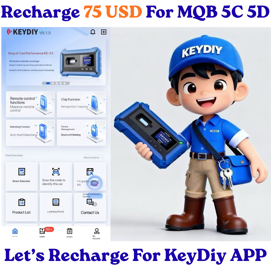 Recharge 75USD for 5C 5D KEYDIY KD APP Account Activating G chassis BDC2 BDC3 MLB MQB49 MQB48 Volvo ID48 copy payable functions