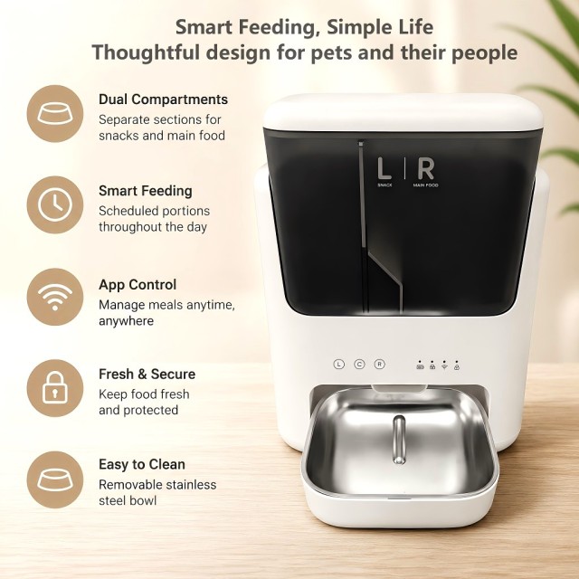 PTM-10B1 5L Dual-Hopper Smart Pet Feeder, APP Remote Control,Petpalfeed,PTM-10B1 5L Dual-Hopper Smart Pet Feeder, APP Remote Control