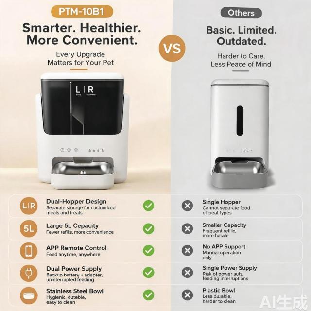 PTM-10B1 5L Dual-Hopper Smart Pet Feeder, APP Remote Control,Petpalfeed,PTM-10B1 5L Dual-Hopper Smart Pet Feeder, APP Remote Control