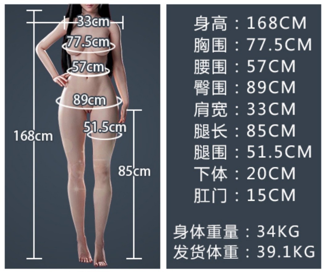 Detailed specifications for the all-silicone model,仿真实体娃娃工厂（马来西亚）产品展示,Detailed specifications for the all-silicone model