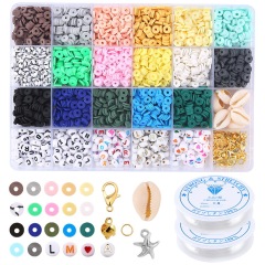 Alphabet Polymer Clay Slices, 2 Rolls Elastic Cord & New‑Style Fittings