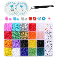 24‑Grid 4mm Seed & Alphabet Beads, about 5000 Pcs/Box, With 2 Elastic Cords And Pliers