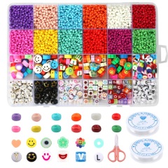 24‑Grid Seed Beads, Polymer Clay Slices, Elastic Cord, Scissors