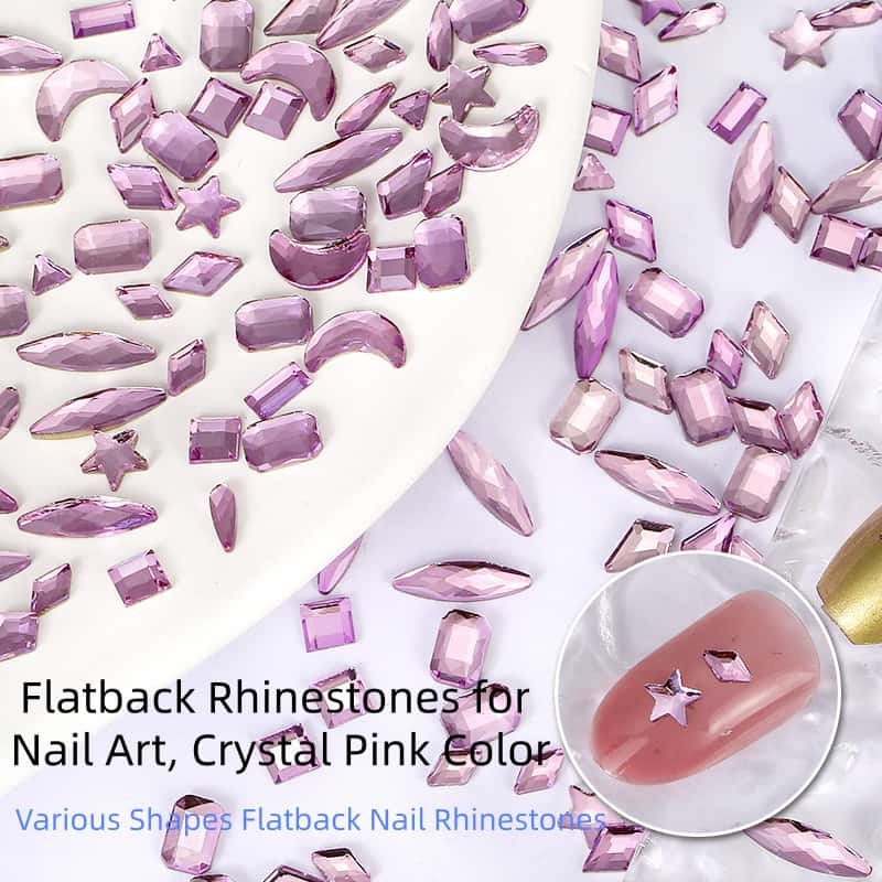 Flat‑Back Rhinestones, Crystal‑Pink Glass, Irregular Shapes, 50Pcs Per Pack, DIY Nail Art Decoration Supplies