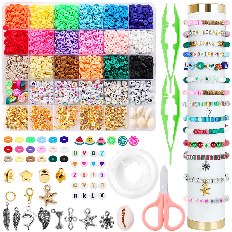 Polymer Clay Bead, Bohemian‑Style, 26‑Grid Storage Box, Alphabet Beads, DIY Bracelet Jewelry‑Making Tool Kit