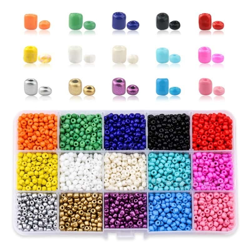 Glass Seed Beads Kit, 3‑4mm, 15/24‑Grid Storage Box, 3700/6000 pcs, With DIY Accessories, DIY Bracelet Earring Jewelry‑Making Supplies