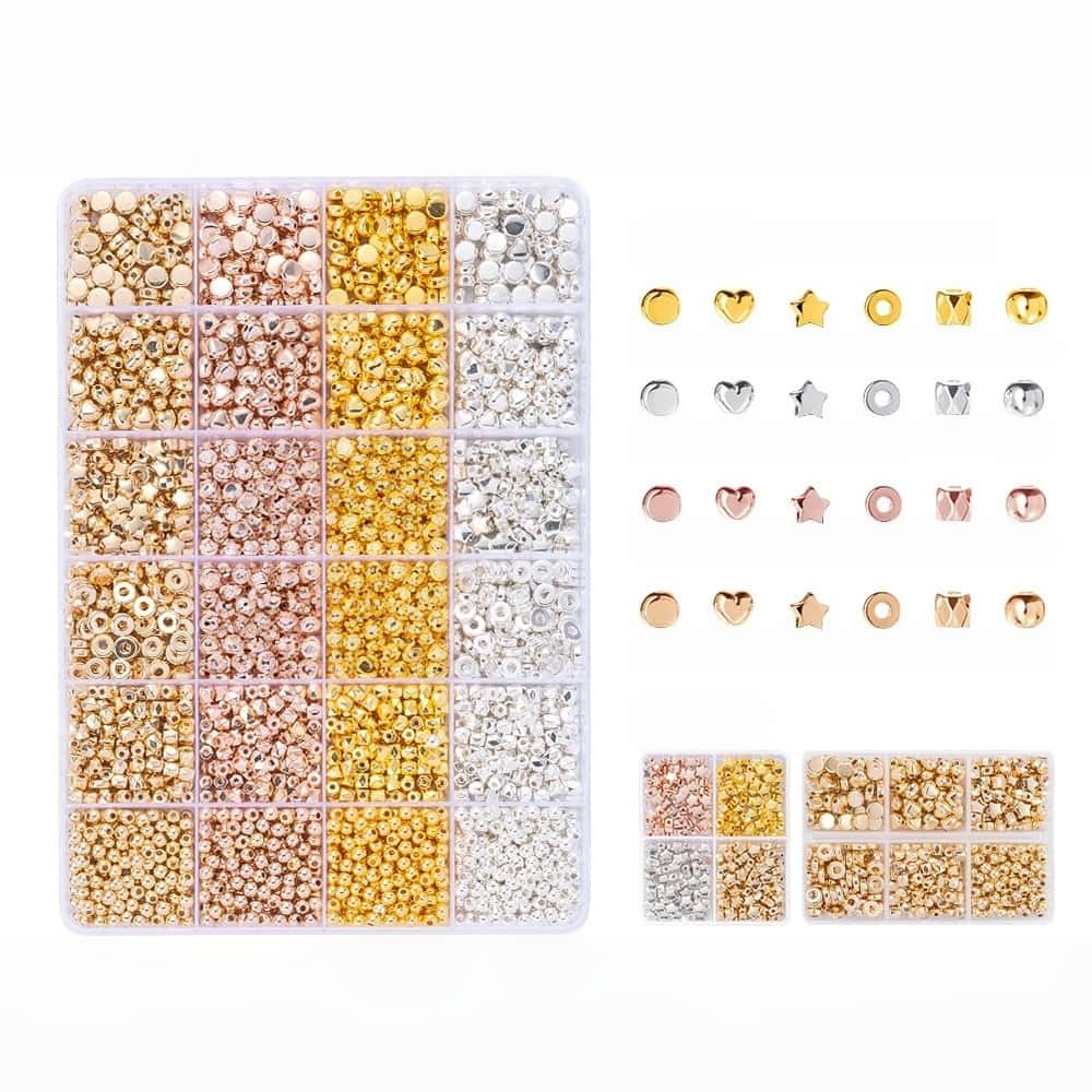 200/350/2160Pcs Alloy Spacer Beads, Flat Round, Gold & Silver Electroplated, Lead Free & Cadmium Free, 4/6/chnegy24‑Grid Storage Box, DIY Bracelet Jewelry‑Making Accessories