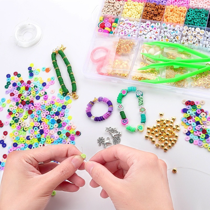 Polymer Clay Bead, Bohemian‑Style, 26‑Grid Storage Box, Alphabet Beads, DIY Bracelet Jewelry‑Making Tool Kit