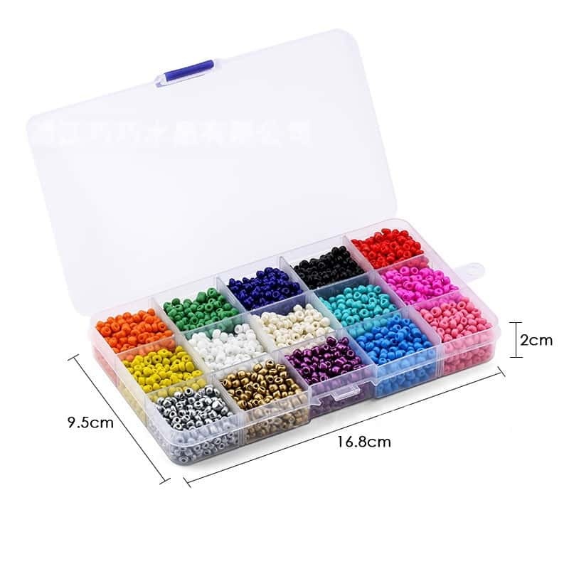 Glass Seed Beads Kit, 3‑4mm, 15/24‑Grid Storage Box, 3700/6000 pcs, With DIY Accessories, DIY Bracelet Earring Jewelry‑Making Supplies