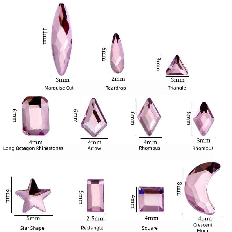 Flat‑Back Rhinestones, Crystal‑Pink Glass, Irregular Shapes, 50Pcs Per Pack, DIY Nail Art Decoration Supplies