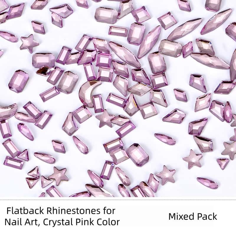 Flat‑Back Rhinestones, Crystal‑Pink Glass, Irregular Shapes, 50Pcs Per Pack, DIY Nail Art Decoration Supplies