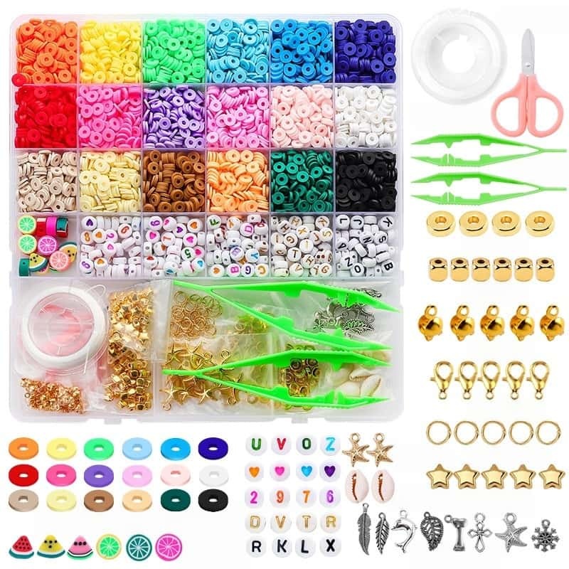 Polymer Clay Bead, Bohemian‑Style, 26‑Grid Storage Box, Alphabet Beads, DIY Bracelet Jewelry‑Making Tool Kit