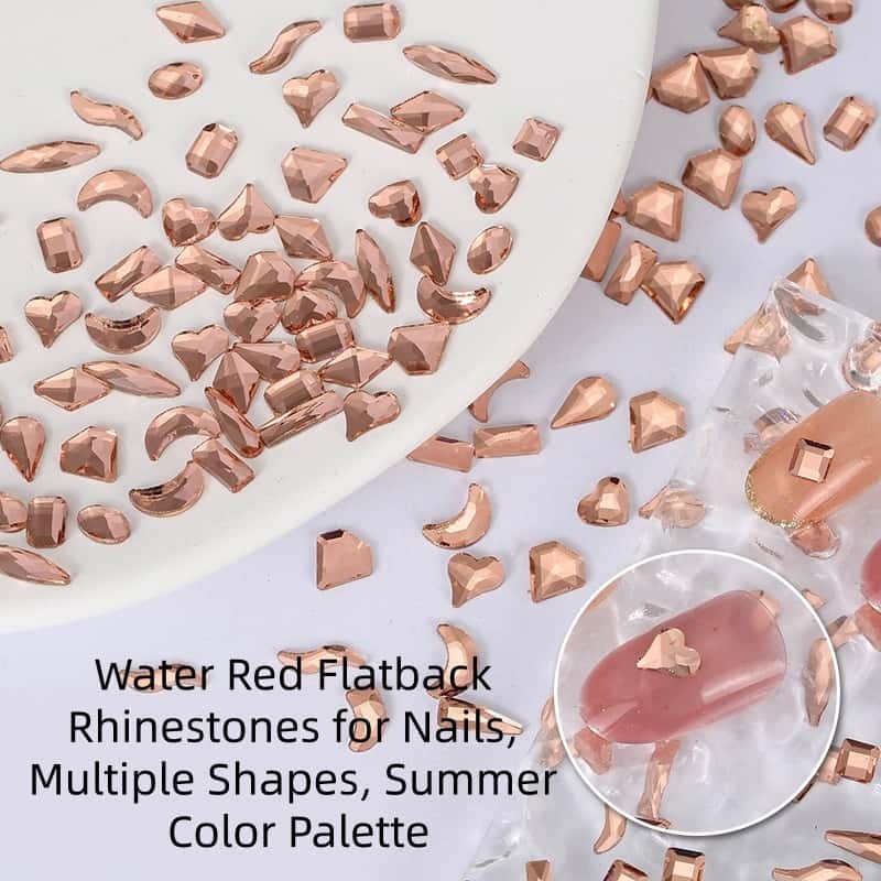 Flat‑Back Irregular Glass Rhinestones, Water‑Red Mixed Style, DIY Nail Art Decorations