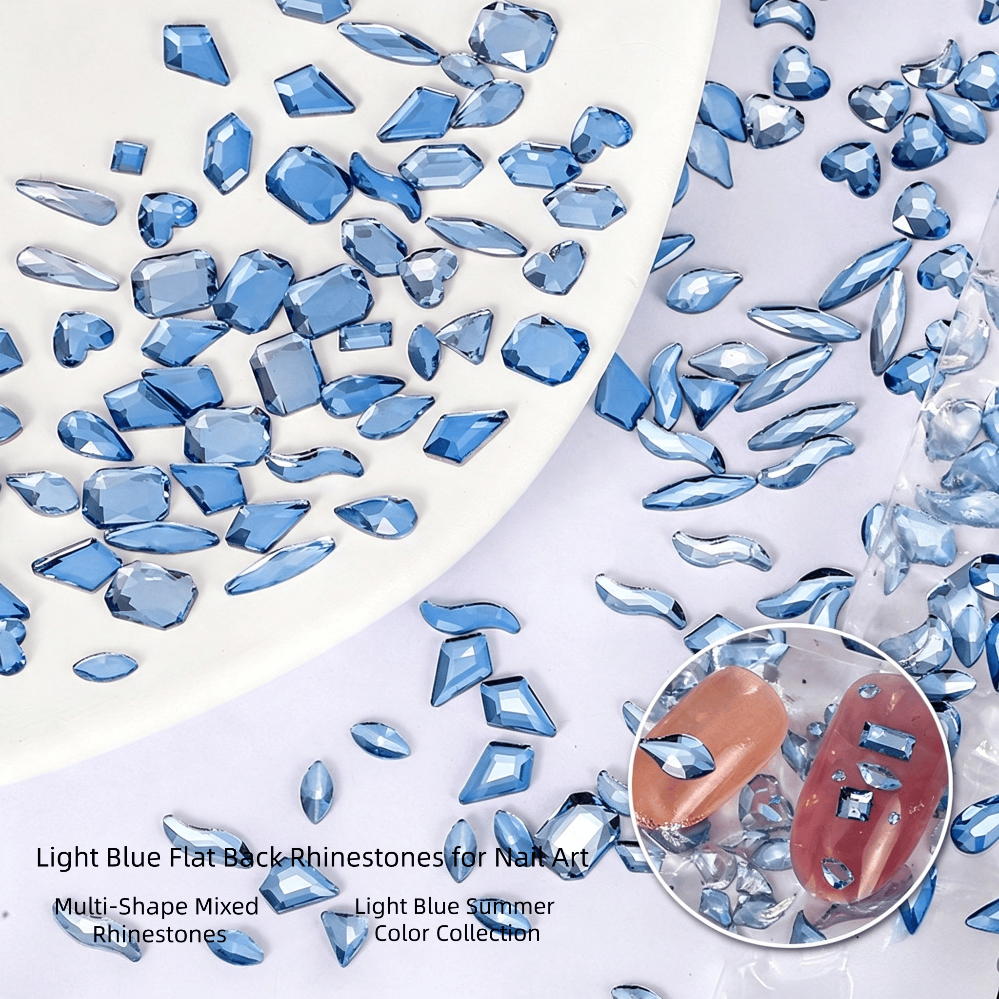 Light‑Blue Irregular Flat‑Back Rhinestones, Mixed Shapes, DIY Nail Art Jewelry‑Making Accessories