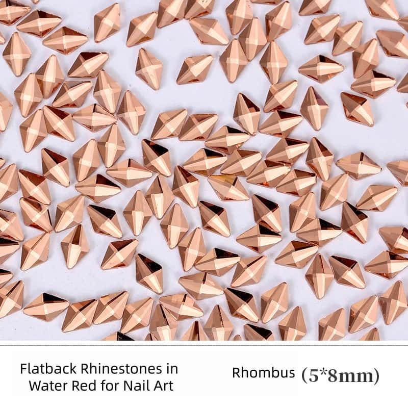 Flat‑Back Irregular Glass Rhinestones, Water‑Red Mixed Style, DIY Nail Art Decorations
