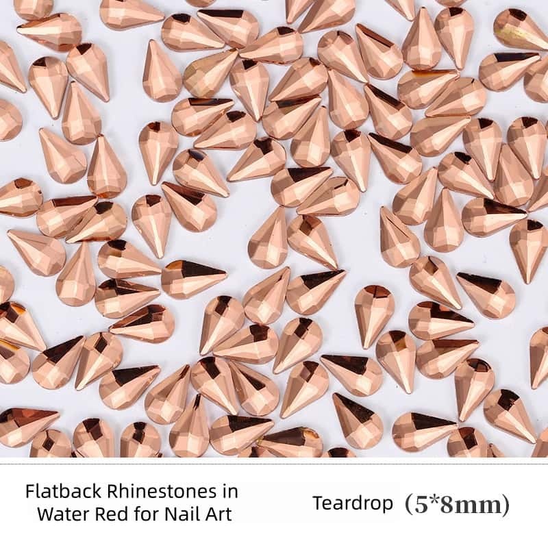 Flat‑Back Irregular Glass Rhinestones, Water‑Red Mixed Style, DIY Nail Art Decorations
