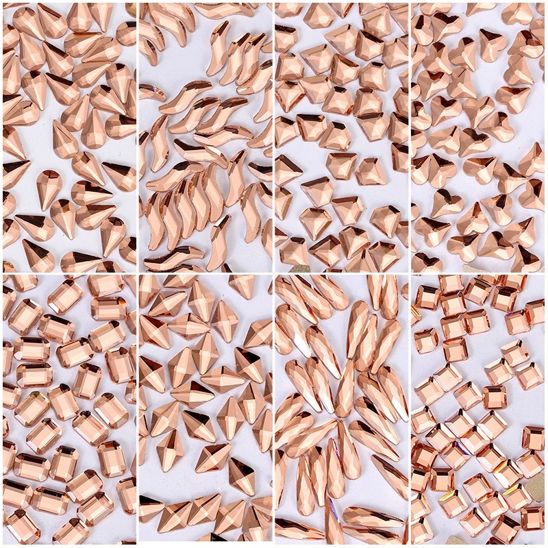 Flat‑Back Irregular Glass Rhinestones, Water‑Red Mixed Style, DIY Nail Art Decorations