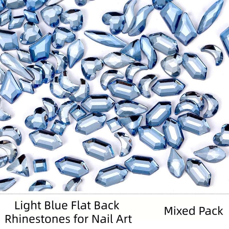 Light‑Blue Irregular Flat‑Back Rhinestones, Mixed Shapes, DIY Nail Art Jewelry‑Making Accessories
