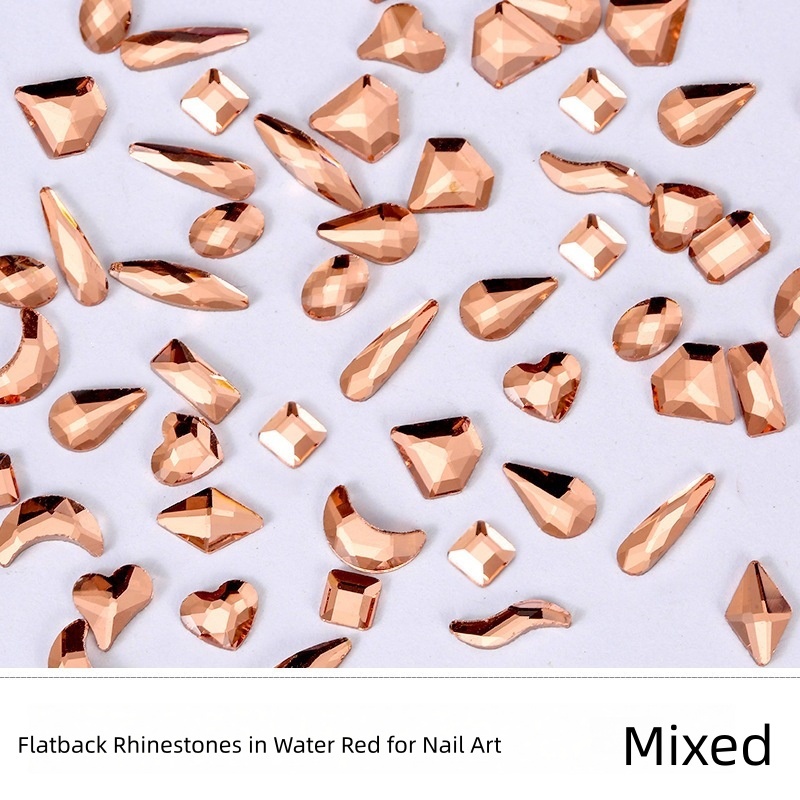 Flat‑Back Irregular Glass Rhinestones, Water‑Red Mixed Style, DIY Nail Art Decorations