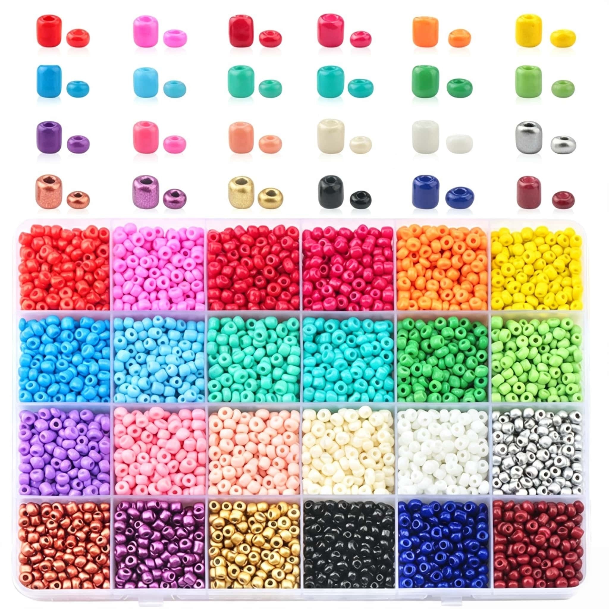 Glass Seed Beads Kit, 3‑4mm, 15/24‑Grid Storage Box, 3700/6000 pcs, With DIY Accessories, DIY Bracelet Earring Jewelry‑Making Supplies