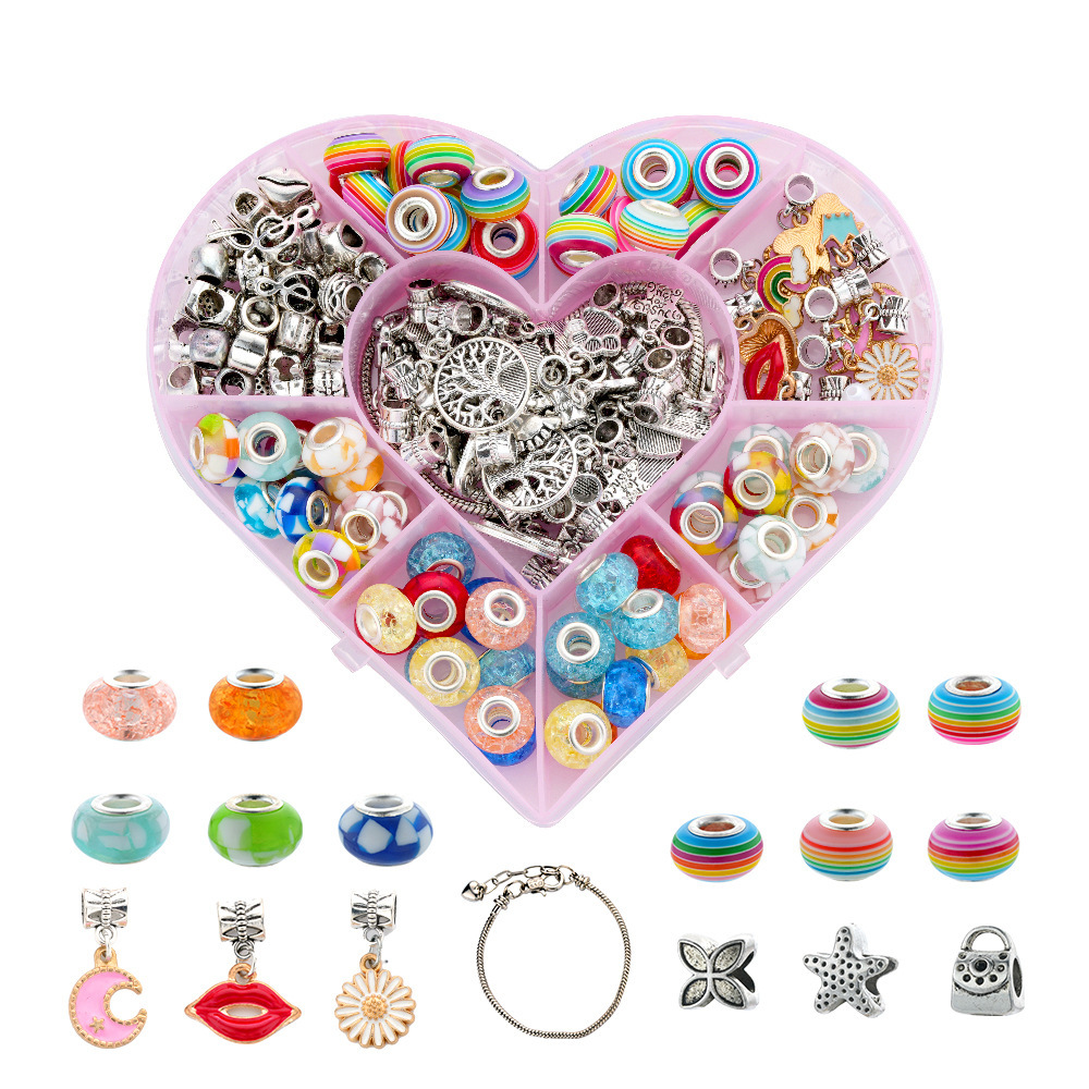 Cartoon Large?Hole Beads, Polymer Clay & PVC Material,Heart?Shaped 9?Grid/15?Grid Storage Box,Kids DIY Bracelet Jewelry?Making Supplies
