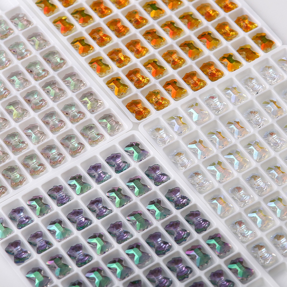 跨境新款幻彩diy蝴蝶结珠手链配件水晶蝴蝶穿孔珠包链项链手机链
