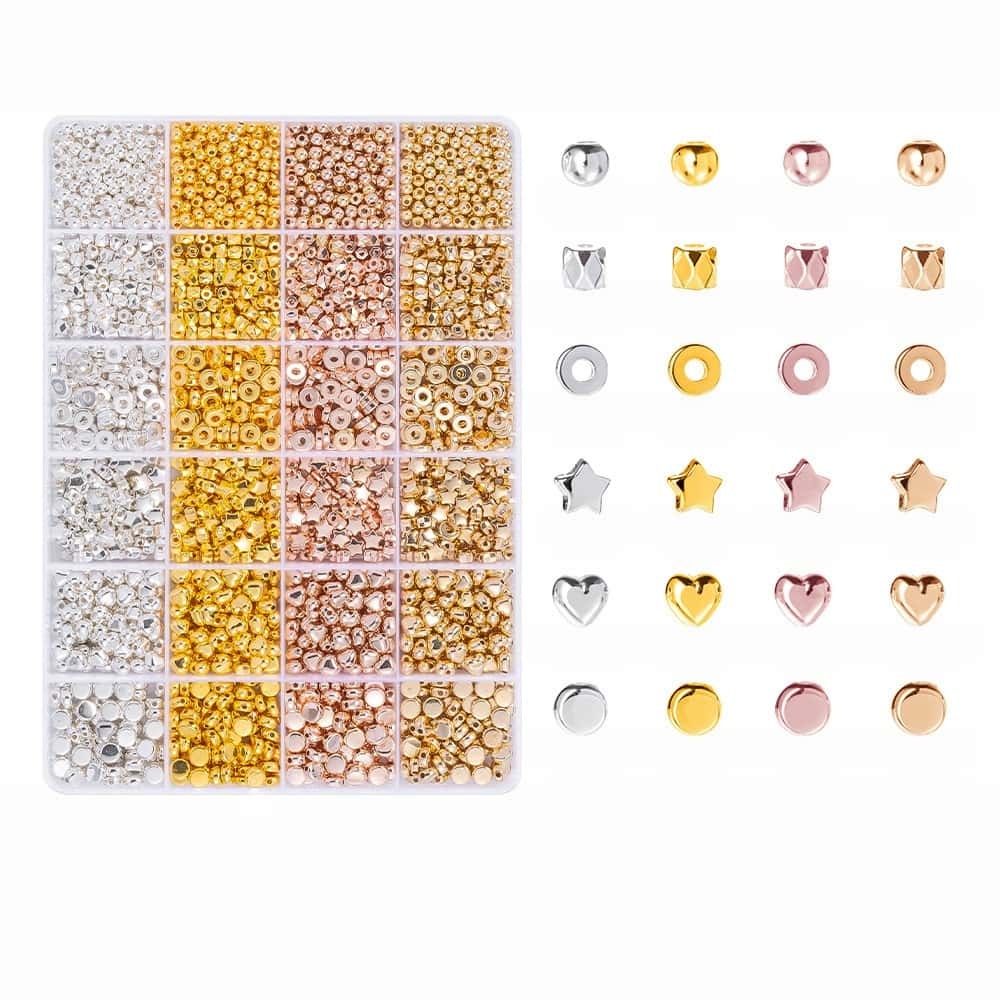 200/350/2160Pcs Alloy Spacer Beads, Flat Round, Gold & Silver Electroplated, Lead Free & Cadmium Free, 4/6/chnegy24‑Grid Storage Box, DIY Bracelet Jewelry‑Making Accessories