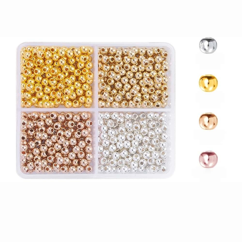 200/350/2160Pcs Alloy Spacer Beads, Flat Round, Gold & Silver Electroplated, Lead Free & Cadmium Free, 4/6/chnegy24‑Grid Storage Box, DIY Bracelet Jewelry‑Making Accessories